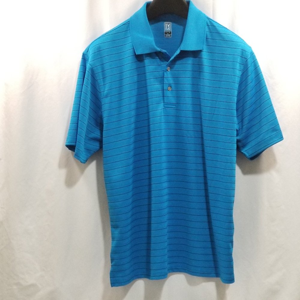 PGA TOUR Performance Golf Polo Blue with Strips L